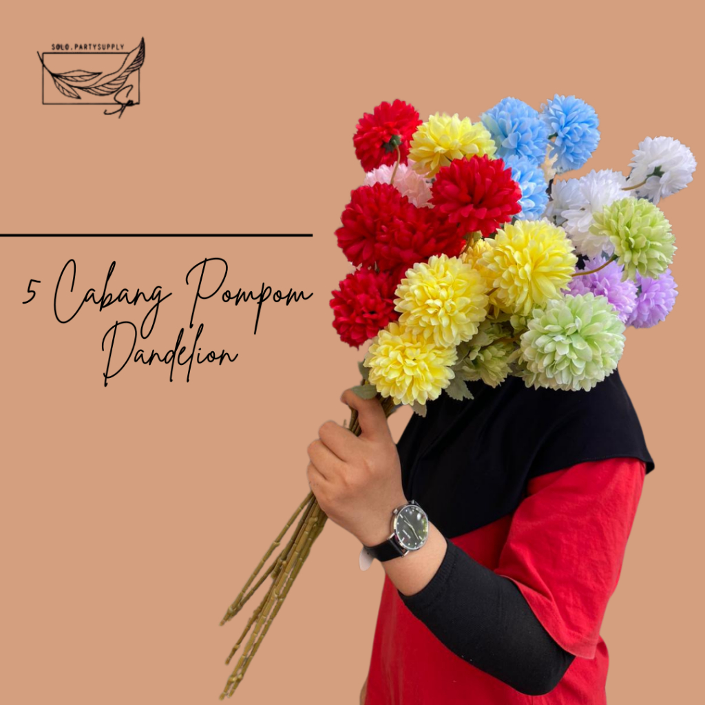 TERLARIS (51 CM) 5 CABANG POMPOM DANDELION Bunga Palsu Bunga Sutra Dandelion Bunga Eceng Pesta Bunga