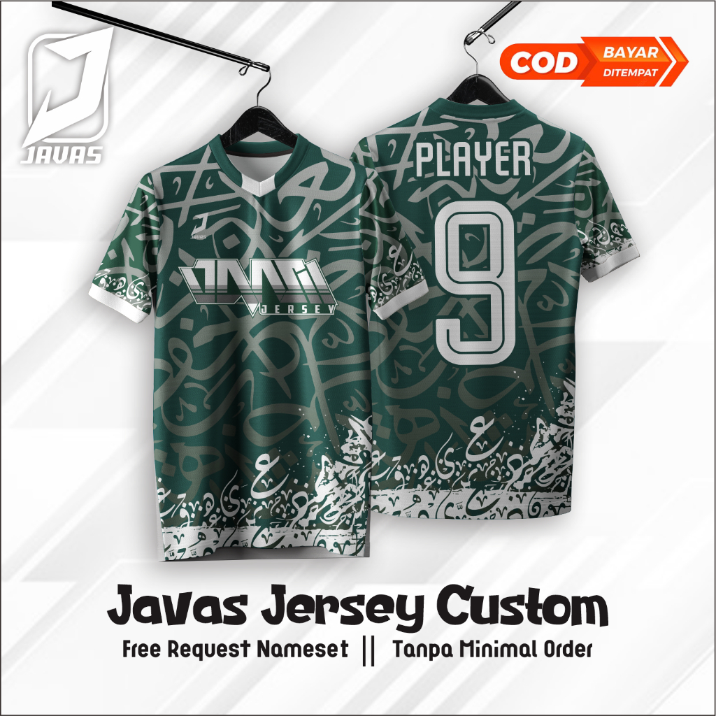 Javas Jersey Futsal Baju Bola Hijau Santri Custom Nama Nomor Logo Printing