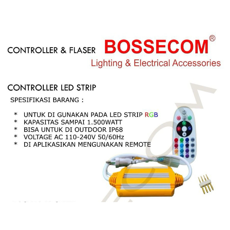 Adaptor/Chaser LED Strip RGB 4 Jarum + Remote Bossecom
