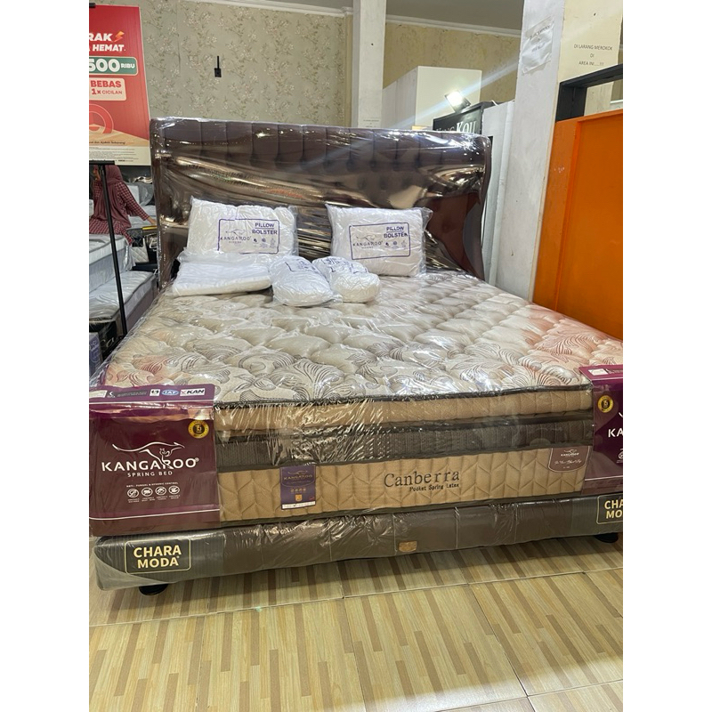 SPRINGBED KANGAROO CAMBERRA SET DIVAN 180x200 FREE 2 BANTAL 2 GULING 1 MP & FREE KASUR LIPAT