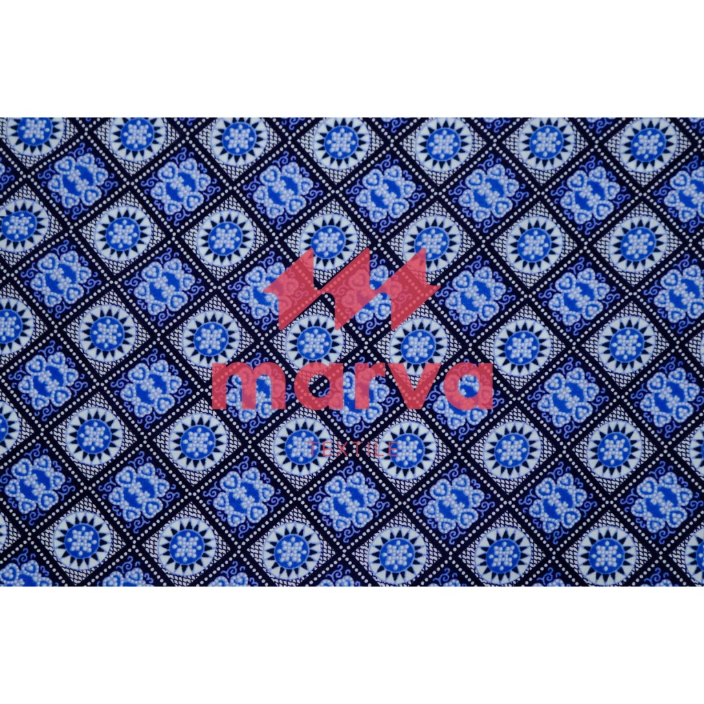 Kain Batik Meteran Premium Bahan 100% katun motif kawung kotak kecil biru by Marva textile