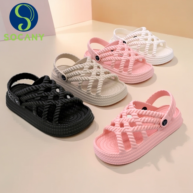 Socany Sandal Woven Wanita Kekinian Sepatu Karet Wanita Elastis Empuk Size 36-41