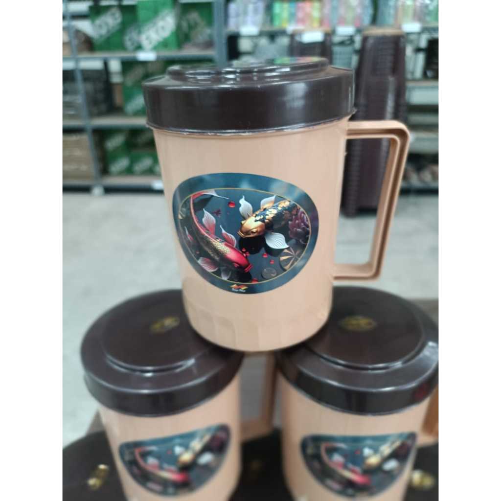 Gelas Plastik Jumbo/ Mug+tutup / Cangkir Plastik gagang tutup/MUG SINCHAN CAPPUCINO / Gelas Plastik 