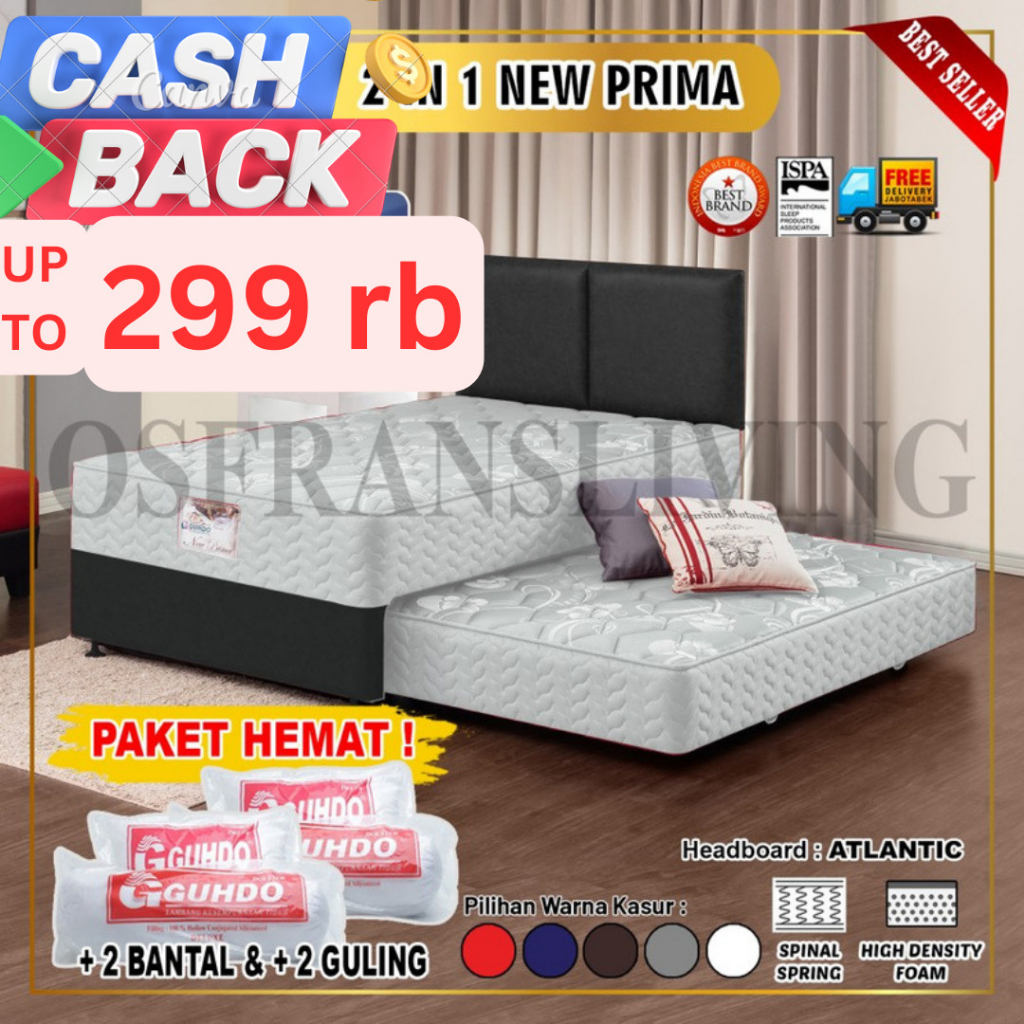 Guhdo Springbed New Prima 2 In 1 - Fullset ATLANTIC / PROSPINE - Spring Bed Sorong Kasur 90x200 120X