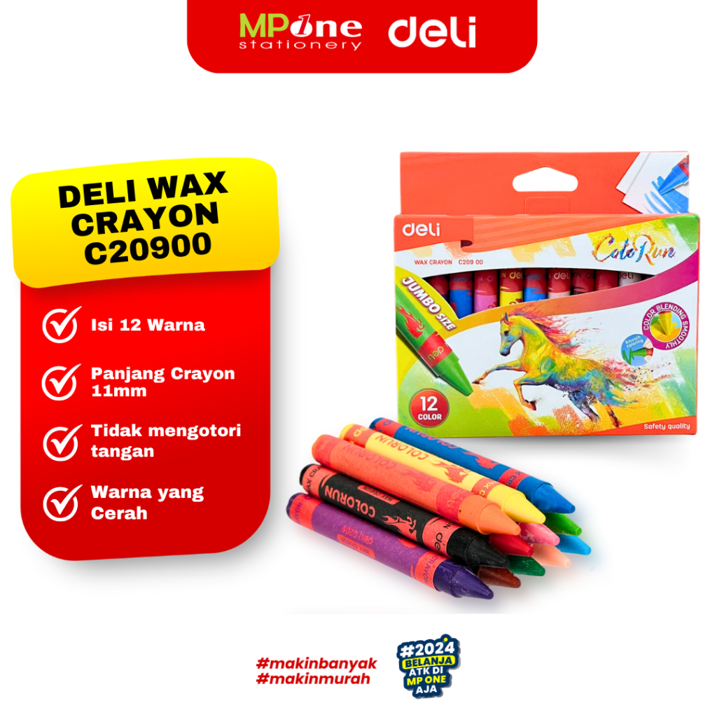 

Deli Wax Crayon Tanggung 12 Warna C20900 / Crayon Lilin 12 Warna Anti kotor Deli C20900