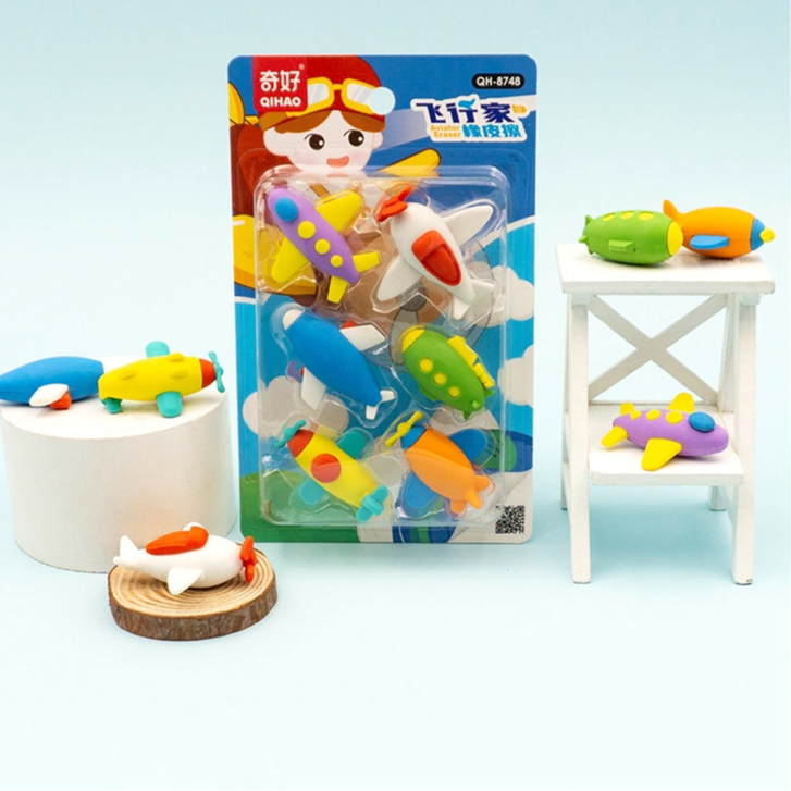 

8748 Set penghapus karakter anak laki laki model pesawat jet sensory play stationery