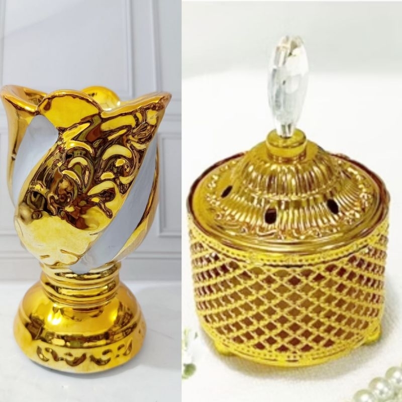 Tempat Dupa Gold/Mabkhara keramik/tempat dupa aesthetic/mabkhara gold/mabkhara kayu jati