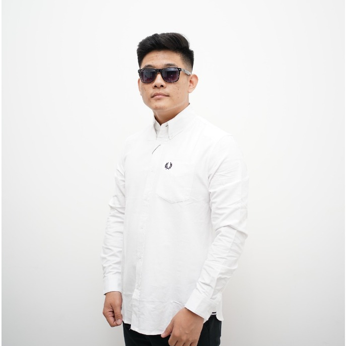 Fred Perry Kemeja Oxford Long Sleeve Shirt In White Kemeja Kaos Pria dan Wanita Original