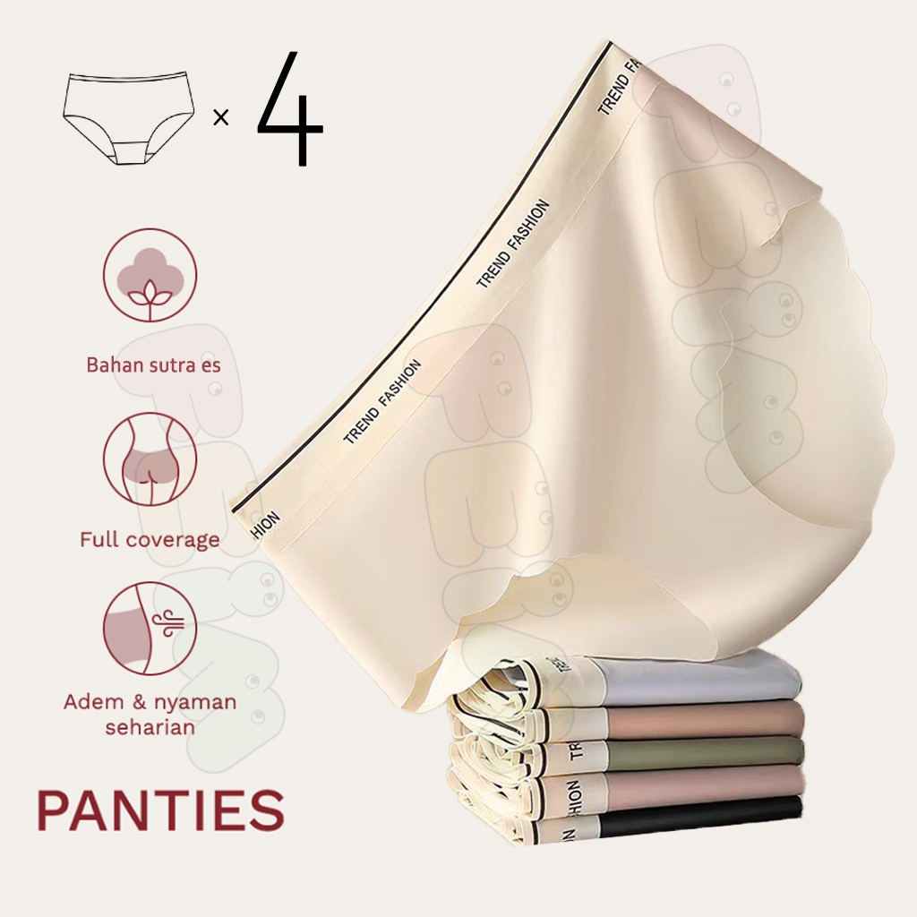 4 PCS Paket Celana Dalam Wanita Ice Silk Seamless Panties Premium Lembut Celana Dalam