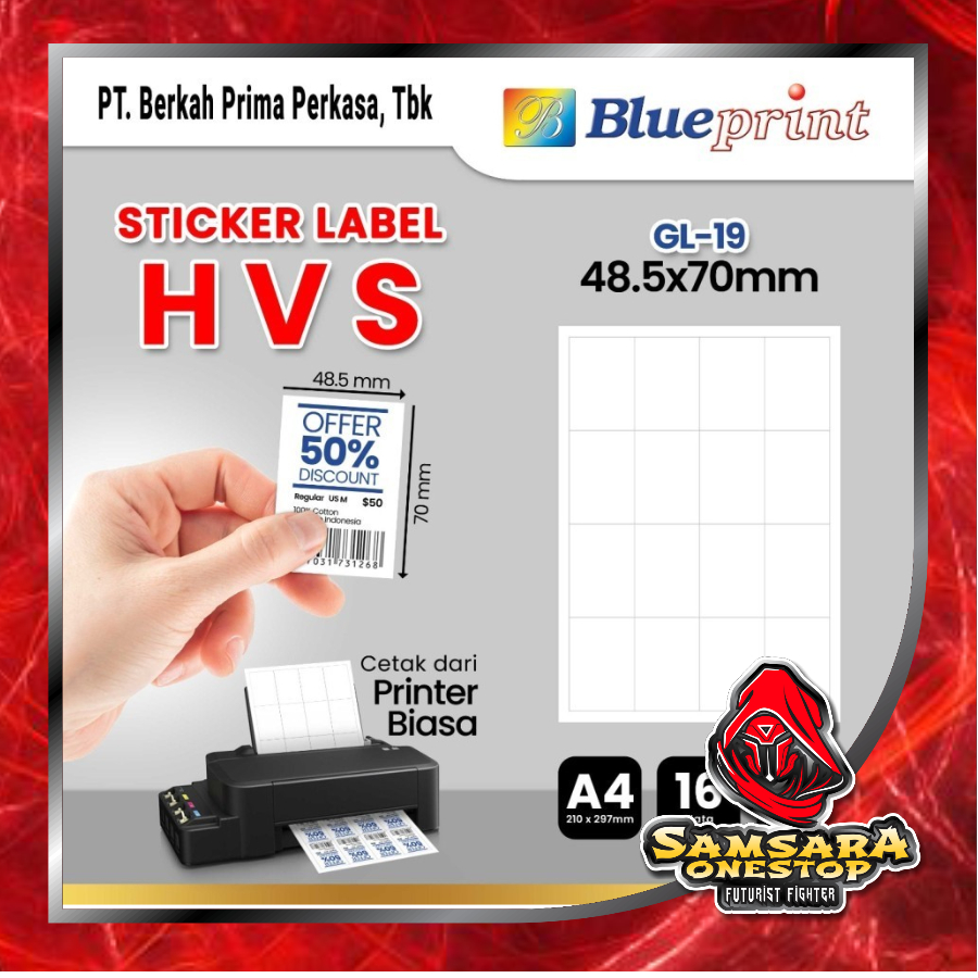 

Kertas Stiker Label HVS Doff A4 BLUEPRINT Uk 48,5 x 70 mm - 20 lembar