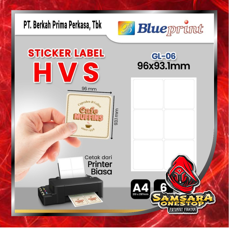 

Kertas Stiker Label HVS Doff A4 BLUEPRINT Uk 96 x 93,1 mm - 20 lembar