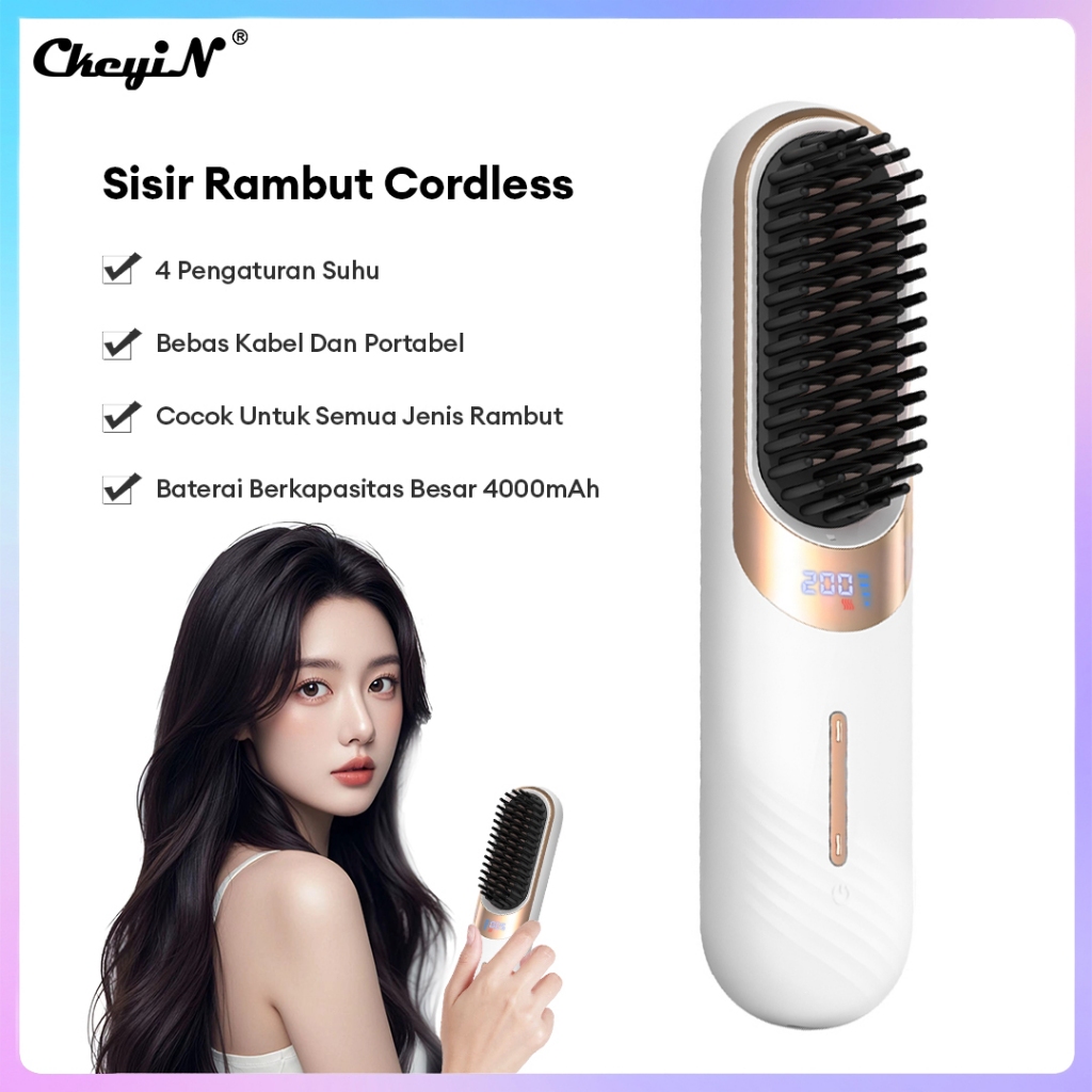 CkeyiN Sisir Catok Pelurus Rambut Tanpa Kabel Elektrik Hair Comb Hair Straightener Catokan Rambut