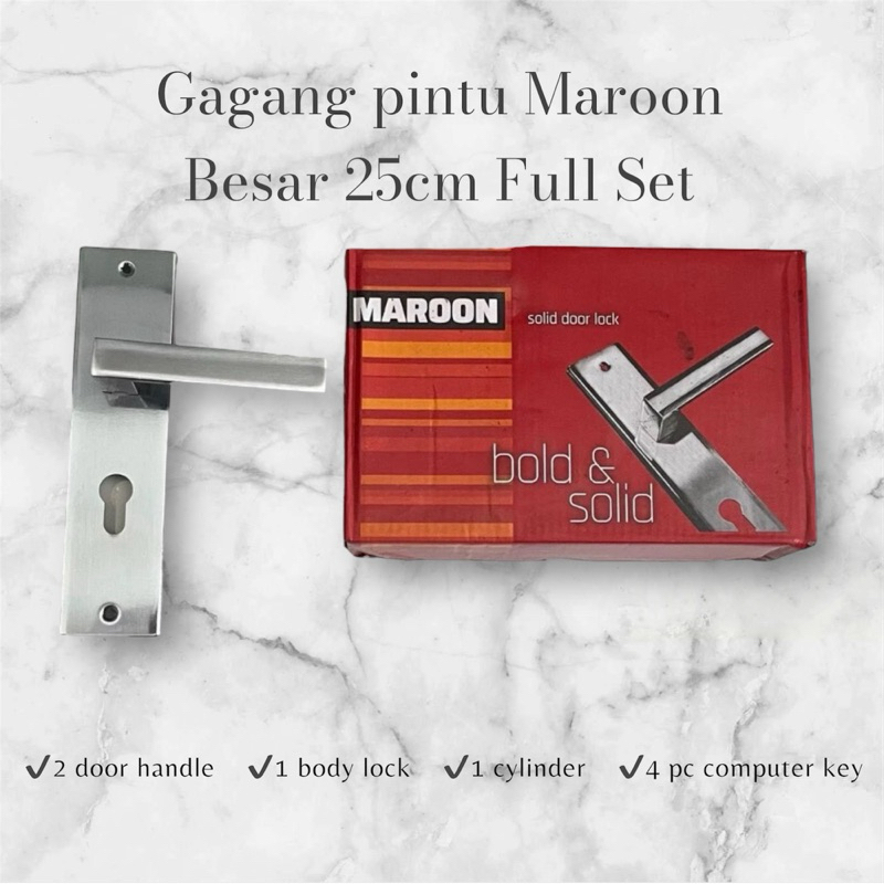 Gagang Pintu Besar 25 cm Maroon Full Set / Kunci Pintu Besar