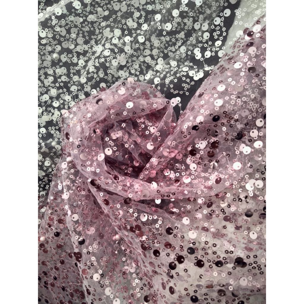 Kain Sequin Swarovski Payet Premium Bahan Gaun Kebaya Mewah Meteran