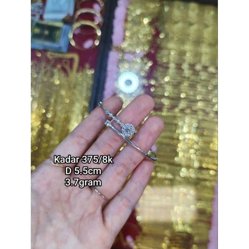 GELANG BANGLE EMAS PUTIH 375/8K GELANG BANGLE OVAL DIAMOND LOOK CANTIK EMAS PUTIH ASLI