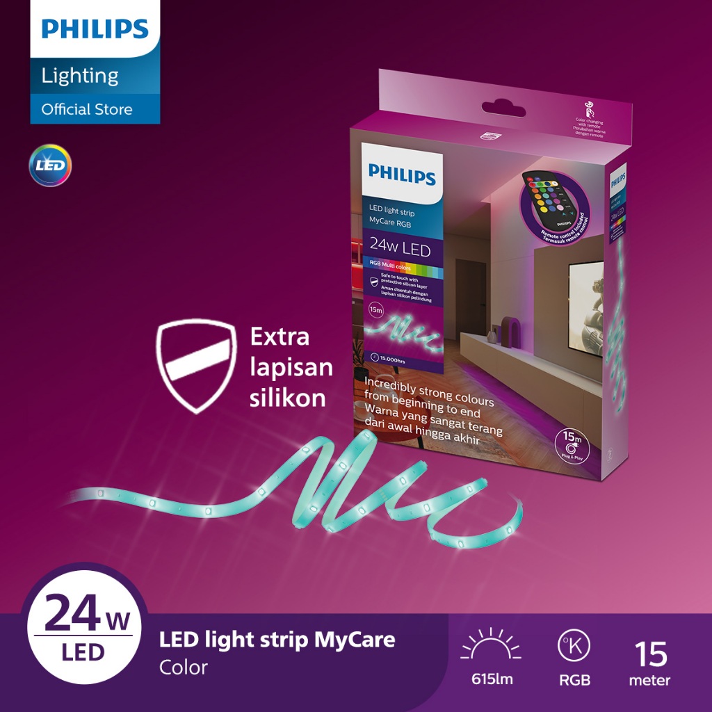 Lampu Philips LED Strip MyCare 24W  15M Plug and Play RGB Color