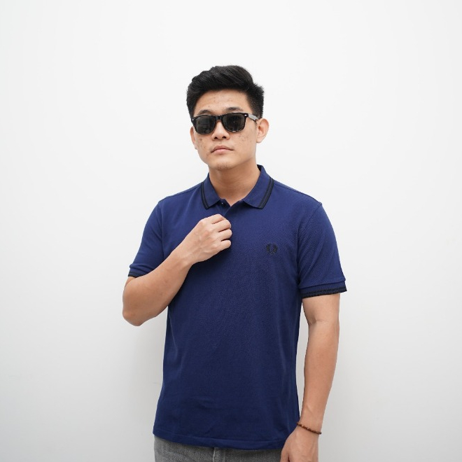 Fred Perry Polo Twin Black List Shirt In Navy Kemeja Kaos Pria dan Wanita Original