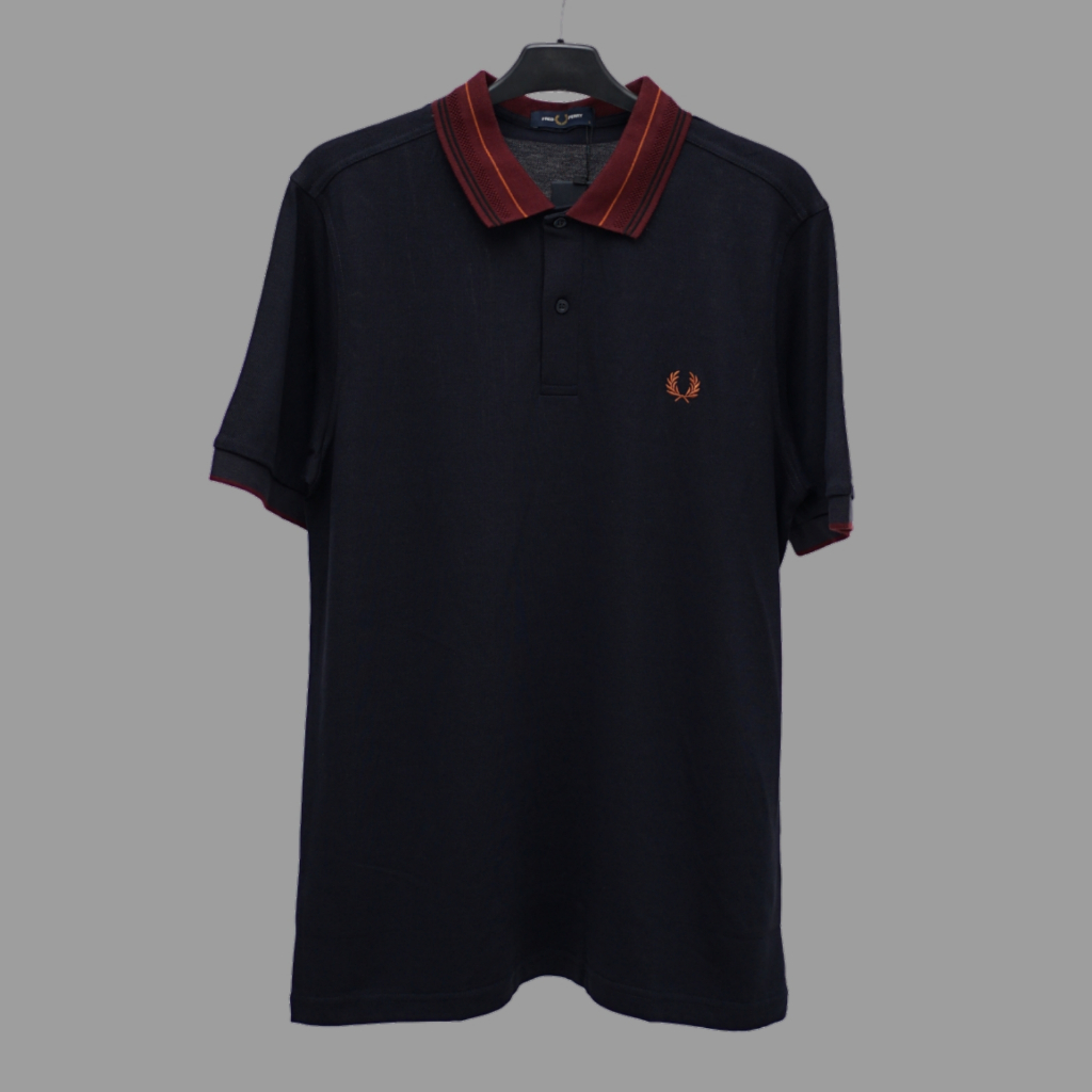 Fred Perry Polo Stripe Maroon Neck Shirt In Black Kemeja Kaos Pria dan Wanita Original