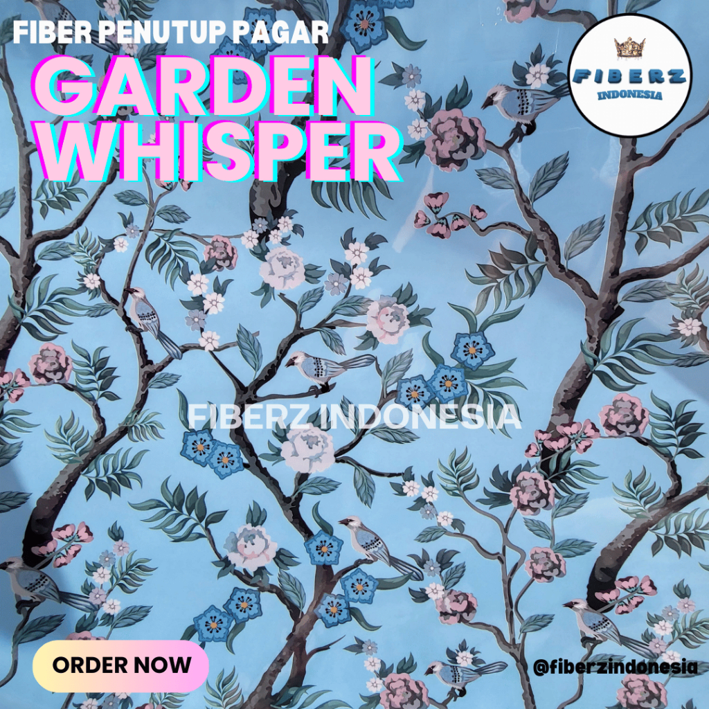FIBERZ - Fiber Plastik Penutup Pagar Motif GARDEN WHISPER BLUE Taman Pohon Burung Meteran