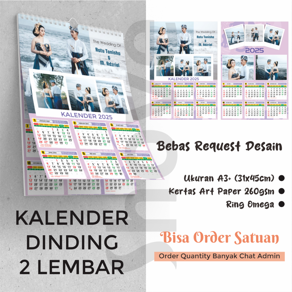 

Kalender Dinding Spiral Foto 2 Lembar Ukuran A3+