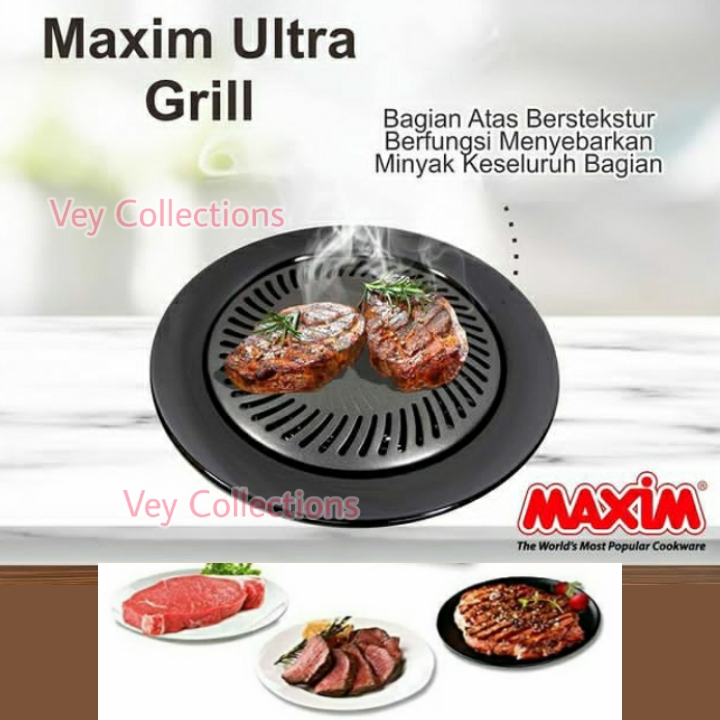 • BISA COD • MAXIM Ultra Grill Set Alat Pemanggang Bulat Teflon Anti Lengket 25 cm "Free Tuas Pengun