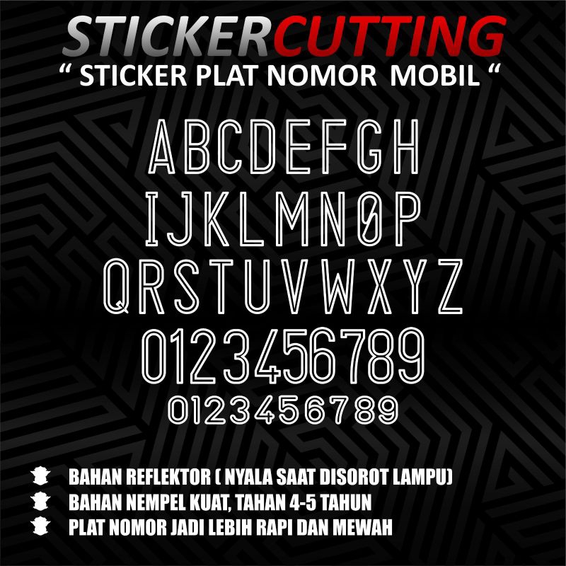 sticker cutting plat nomor mobil font bolong tengah