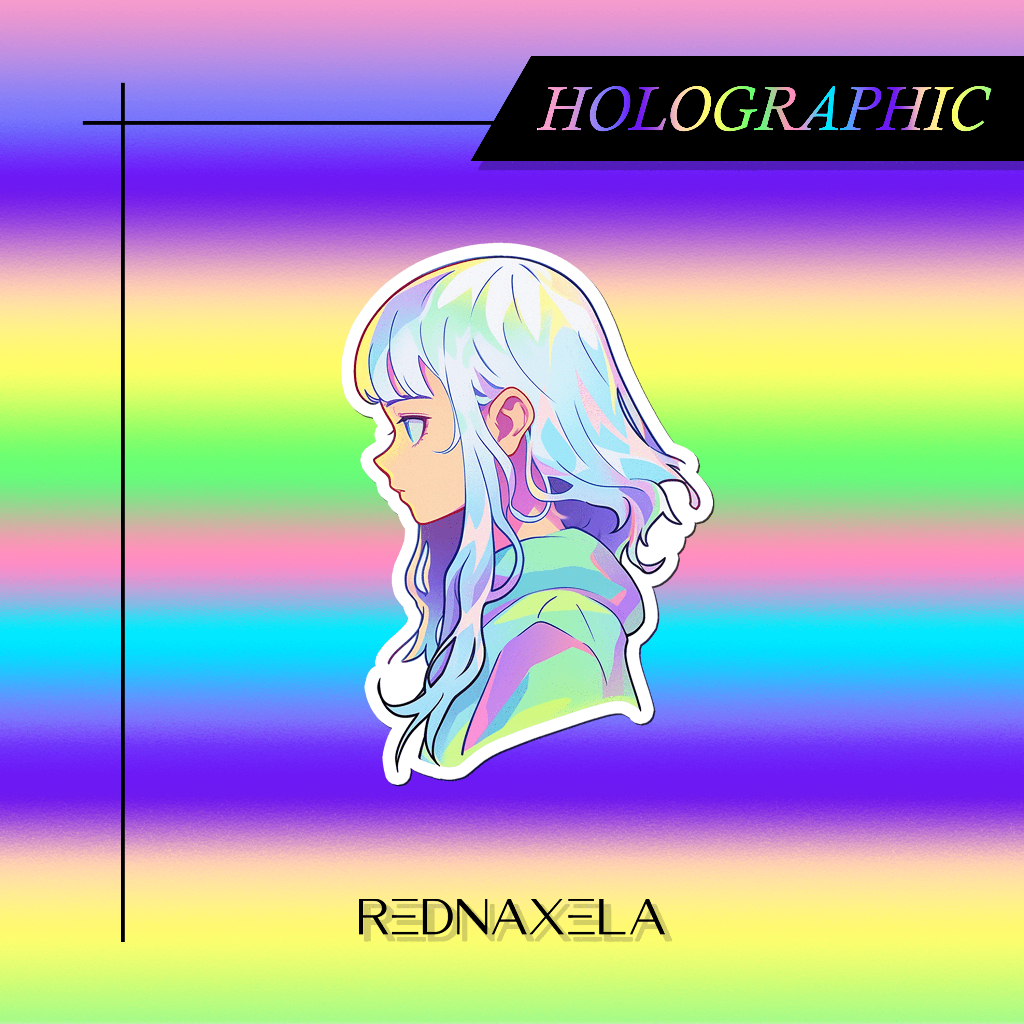 

Stiker Vinyl Hologram Side Potrait Cute Girl Holographic Decorative Stickers