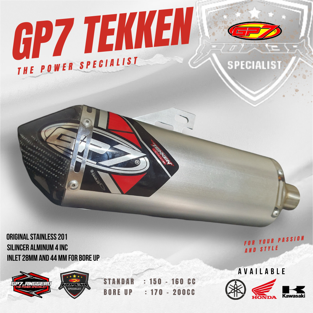 KNALPOT GP7 TEKKEN SILVER EDITION CARBON TEKKEN BLACK END CAP KLX DTRACKER CRF WR