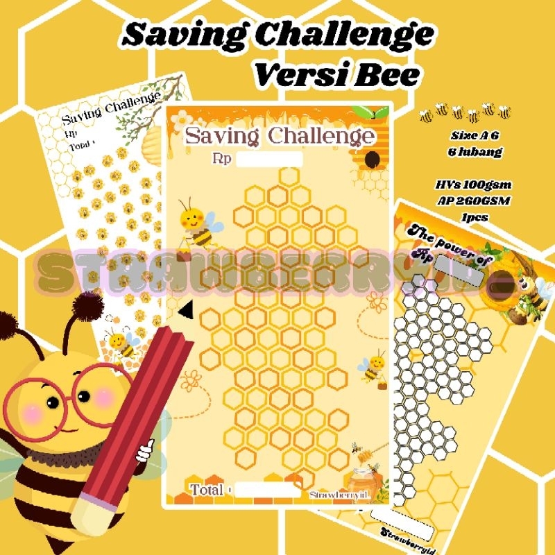

♡ Strawberryid BEE LEBAH ♡ 1 LEMBAR KERTAS MENABUNG SAVING CHALLENGE SINKING FUND ISI BINDER A6 LUBANG 6 HVS 100GSM ARTPAPER 260GSM PREMIUM