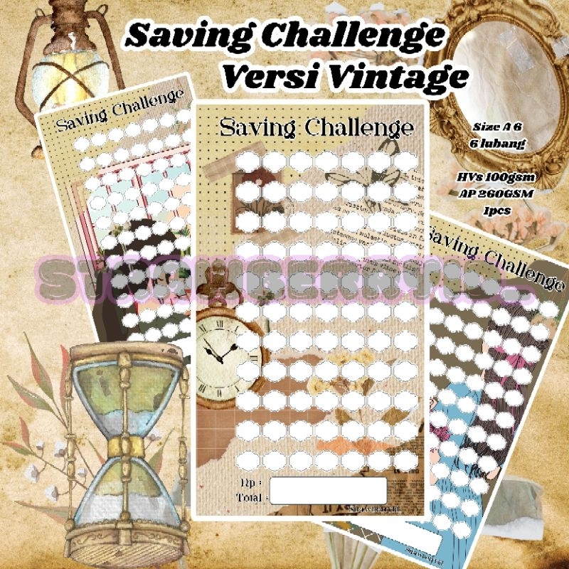 

♡•♡ Strawberryid VINTAGE ♡•♡ 1 LEMBAR KERTAS MENABUNG SINKING FUND SAVING CHALLENGE ISI BINDER A6 LUBANG 6 HVS 100GSM TEBAL ARTPAPER 260GSM SUKA SUKA