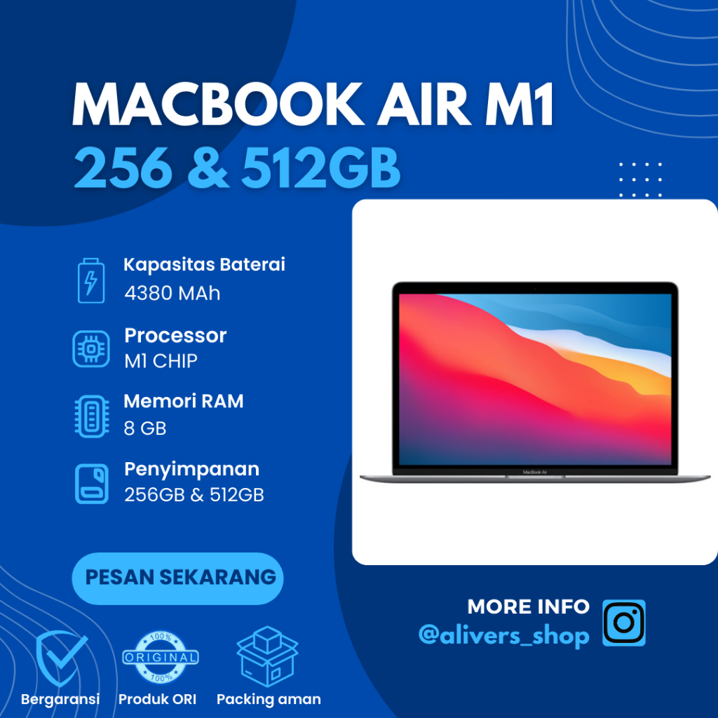 Laptop Macbook Air M1 2020 iBox & CPO & 256GB & 512GB 13inch SILVER GREY GOLD