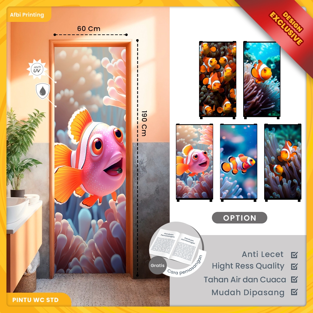 Stiker Pintu Wc / Sticker Pintu Kamar Mandi Motif Ikan Nemo Standart Dan Jumbo Branding Kamar Mandi 