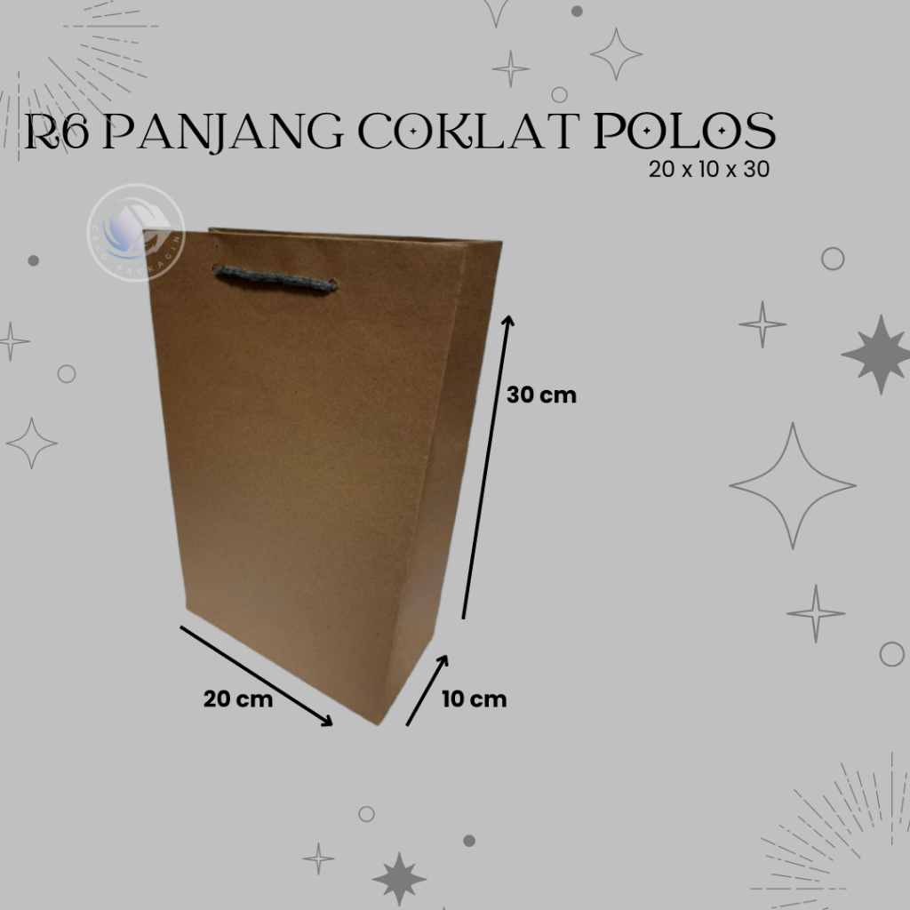 

PAPERBAG R6 PANJANG COKLAT POLOS (size 20x10x30) PAPERBAG HAJATAN PAPERBAG SOVENIR