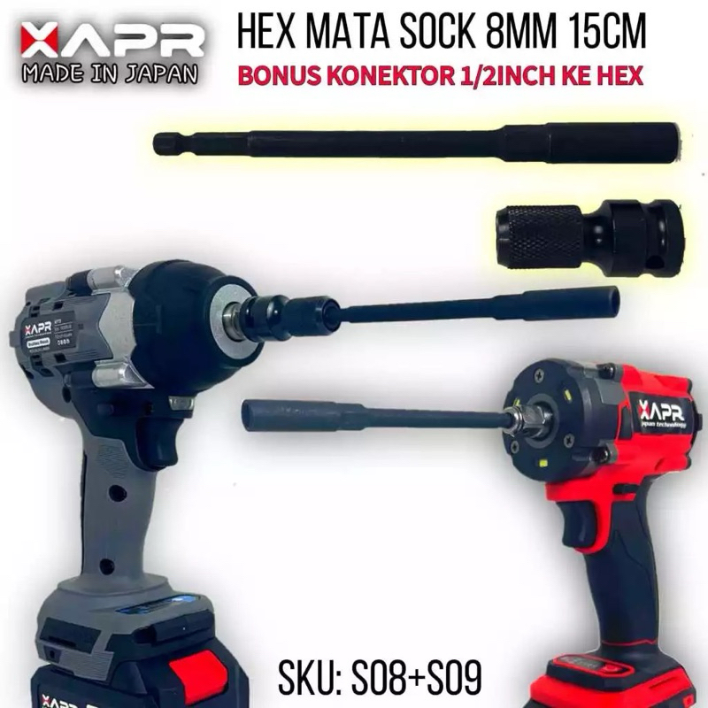APR S08+S09 Adaptor Hex + Mata Shock Panjang 8mm