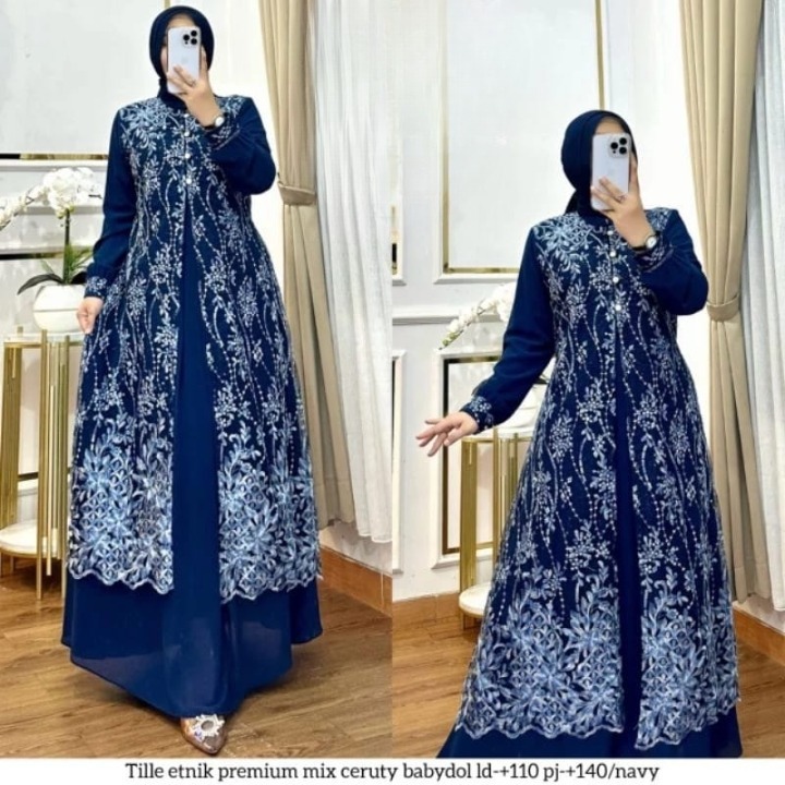 Gamis Terbaru Wanita Kekinian Rahma Dress BO Size M L XL XXL XXXL LD 100-130 CM Bahan Ceruty Babydol