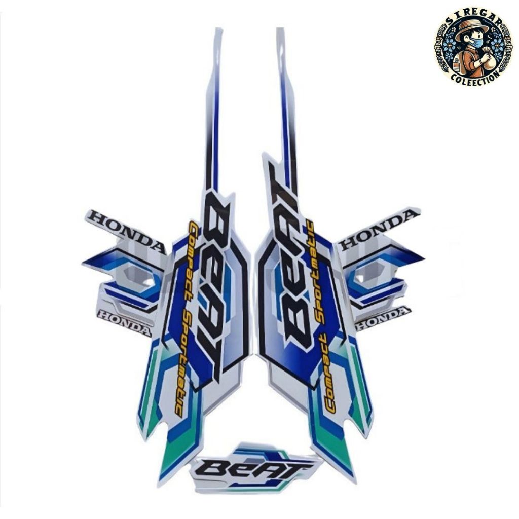Sticker Striping Motor Honda Beat Karbu 2008 Putih Biru list body motor beat Karbu
