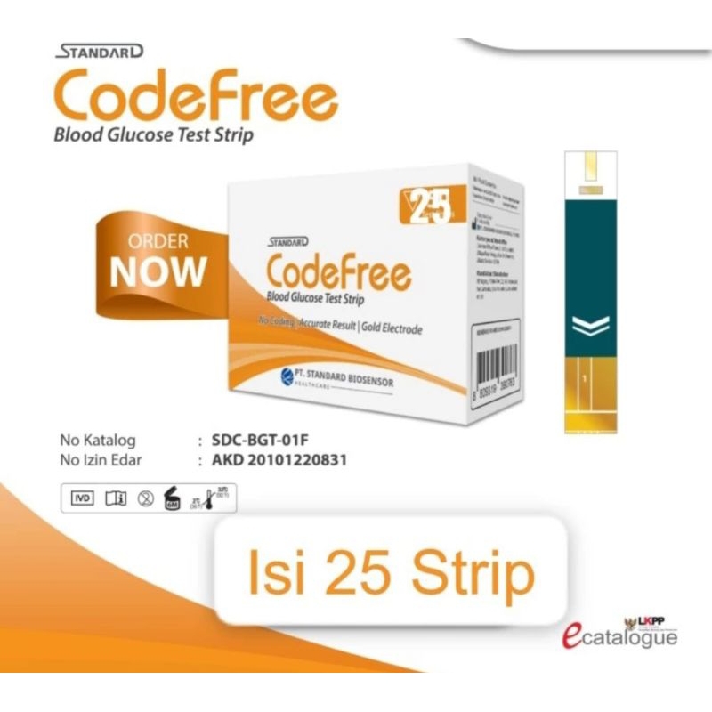SD BIOSENSOR CODEFREE BLOOD GLUCOSE TEST STRIP GULA DARAH CODEFREE isi 25 Strip