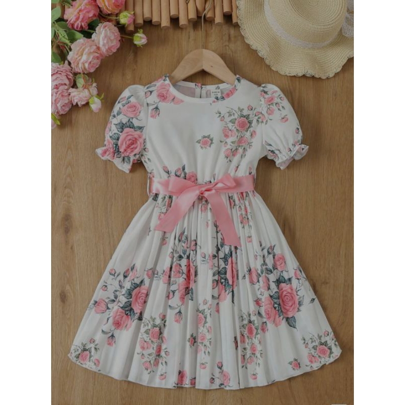 Dress Motif Bunga Anak Perempuan/ Dress Bunga