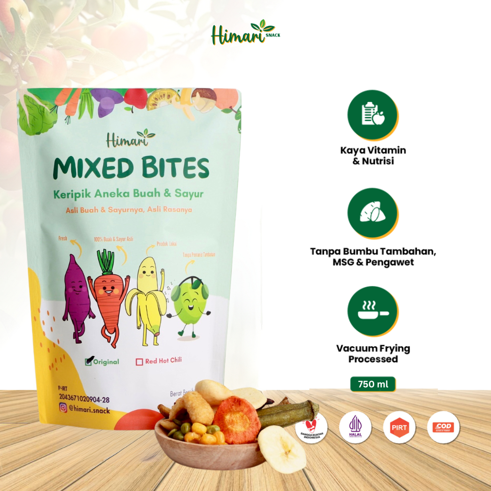 

Himari Mixed Bited Keripik Buah Sayur Kering Mix Kemasan Pouch 100gr