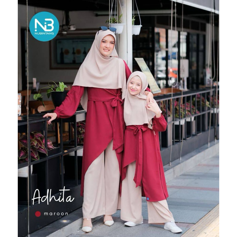 NUBI NOURA | ADHITA SERIES SETELAN TUNIK CELANA HANGOUT COUPLE SARIMBIT MOM AND GIRL IBU DAN ANAK