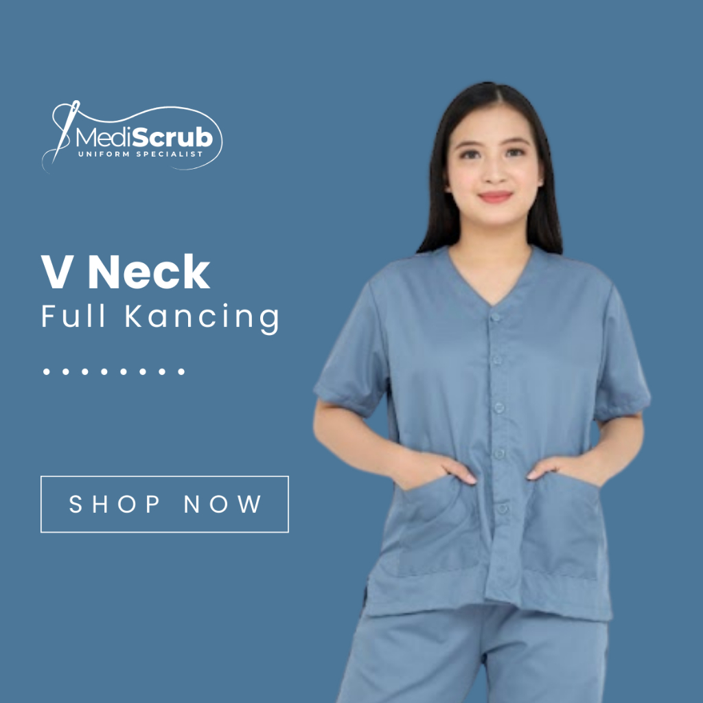 MEDISCRUB - V NECK SCRUBS FULL KANCING DEPAN - Baju Jaga OK Medis Scrub Dokter Perawat
