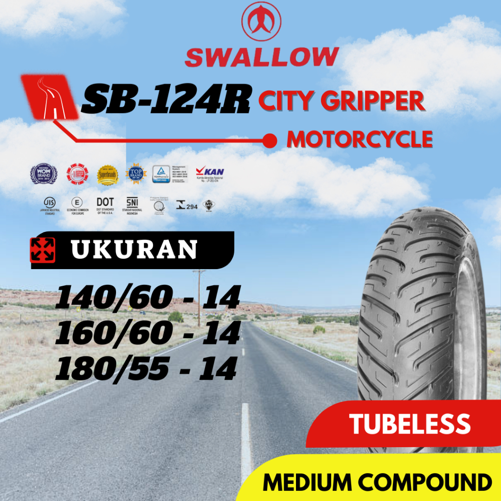 BAN LUAR SEPEDA MOTOR SWALLOW SB-124 R CITY GRIPPER 140/60 160/60 180/55 RING 14 TUBELESS