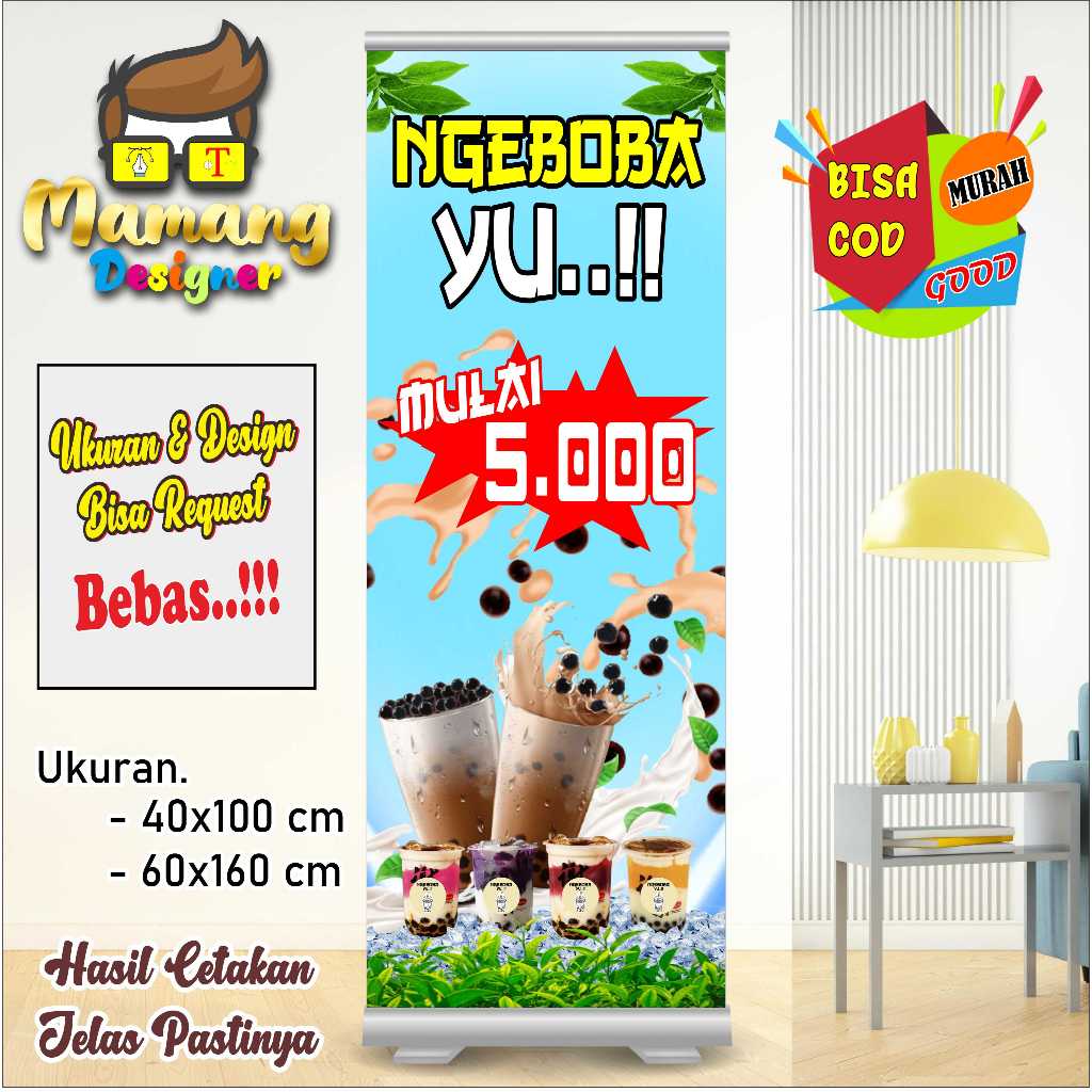 Cetak Spanduk Banner Custom Minuman Boba Warna Biru bb