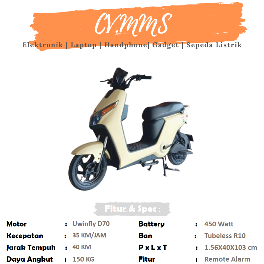 Uwinfly D70 D75 Accu 48/12 Motor 450 Watt Sepeda Motor Listrik
