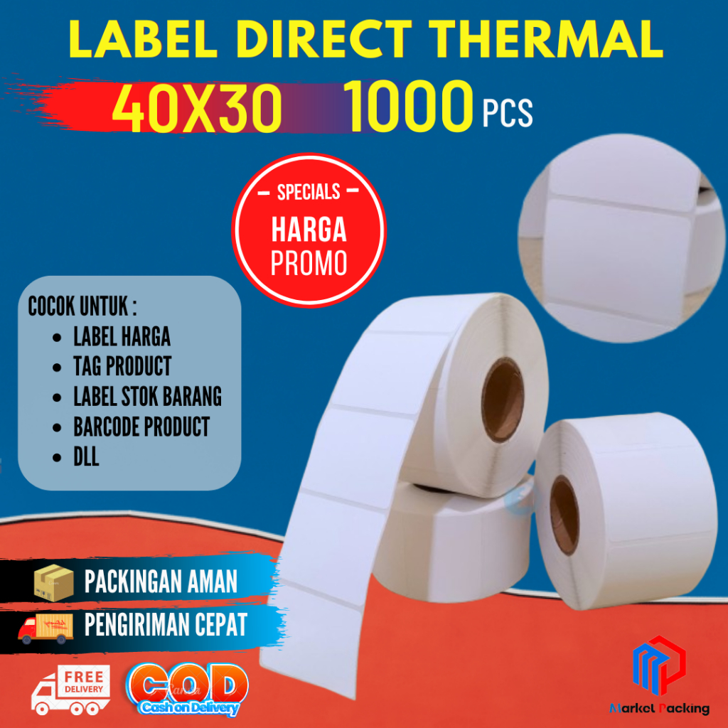 

KERTAS LABEL THERMAL 40X30 ISI 1000 STIKER BARCODE