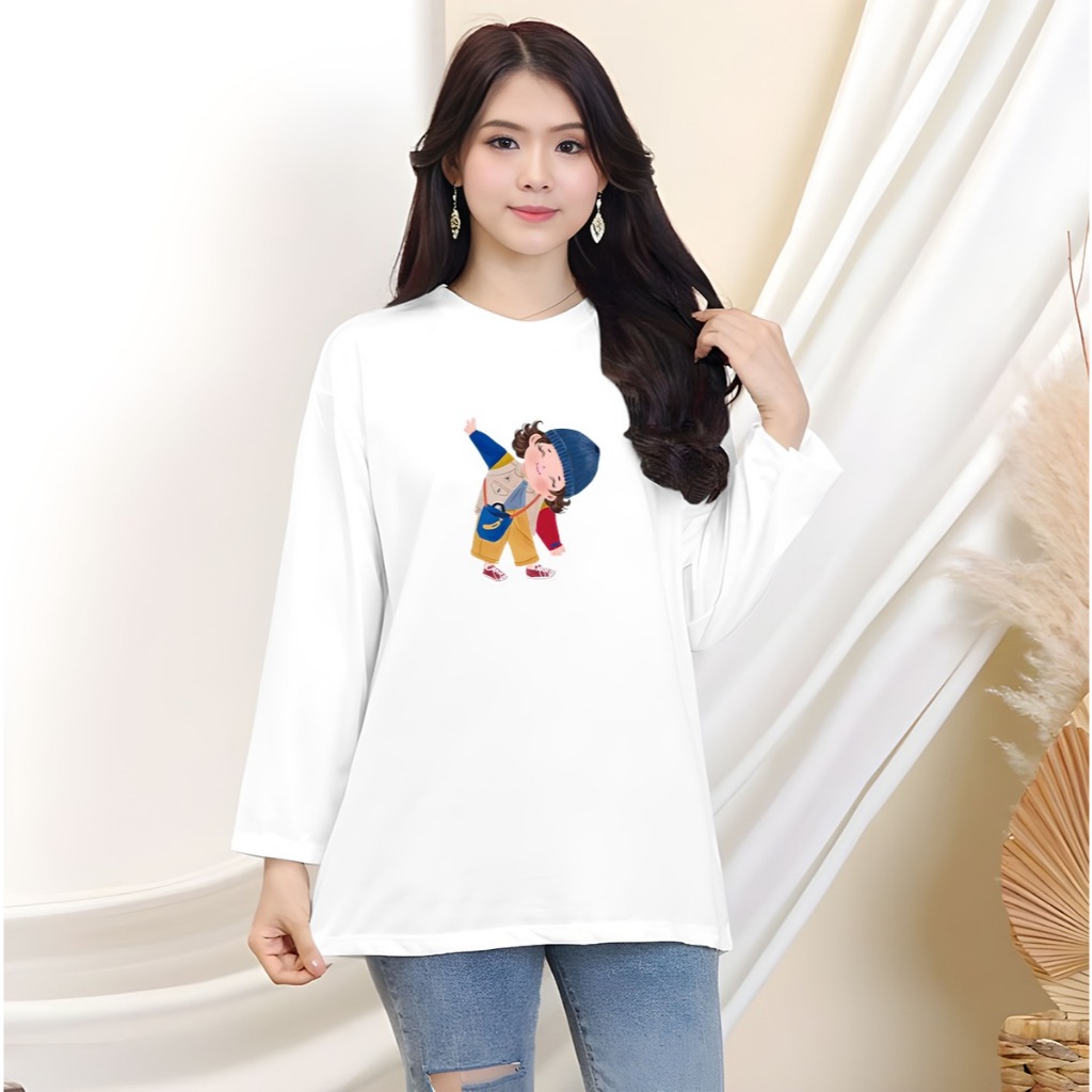 Kaos Oversize Wanita Lengan Panjang/Kaos Distro Wanita Lengan Panjang/Kaos Lengan Panjang