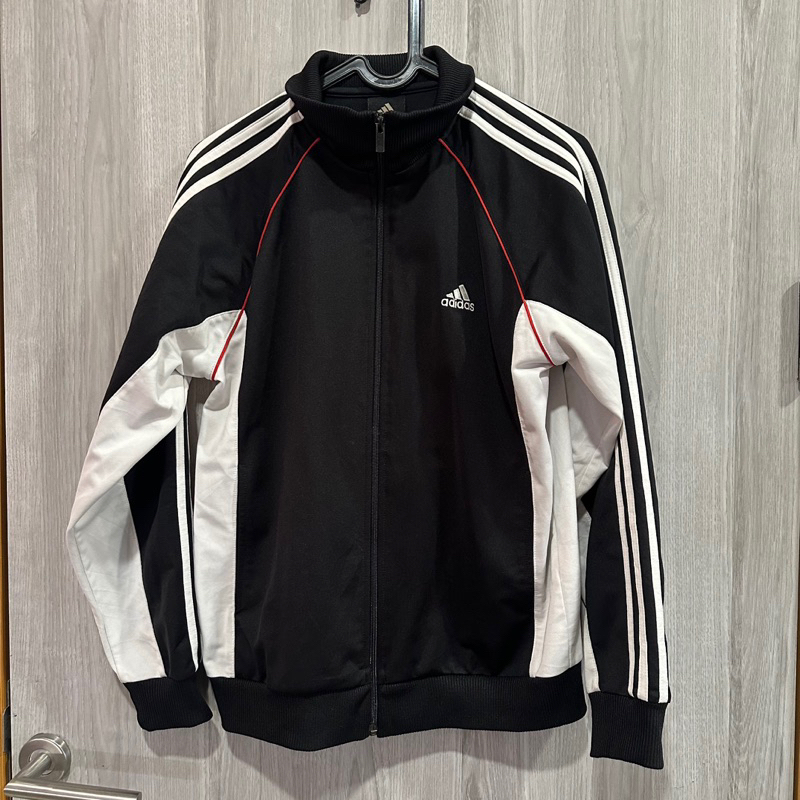 Adidas Jacket Jaket Hoodie Outerwear Sports Stripes Garis Black White Hitam Putih Preloved