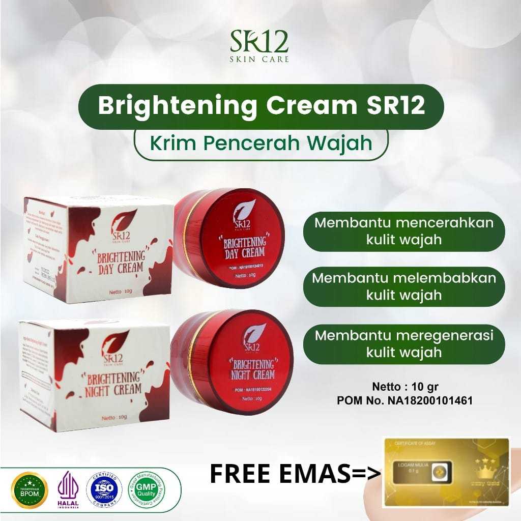 (BONUS MINI GOLD 0,1 GRAM) CREAM BRIGHTENING SR12 | DAY CREAM & NIGHT CREAM | 10 GR BPOM