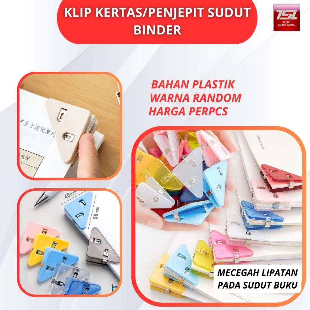 

TUTU Klip kertas/Klip Binder/Penjepit Sudut Kertas/Klip Sudut Kertas Segitiga Warna Warni - Best Stationary