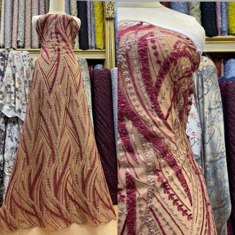 bahan tille floryn 2tone/bahan brukat kebaya pesta wisuda/wedding dress/kain seragam brukat bridesma